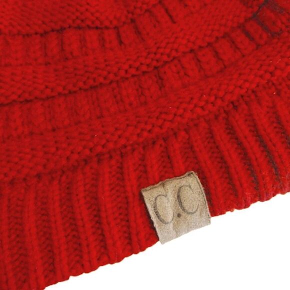 CC Brand Cardinal Red Chunky Cable Knit Skully Beanie Hat - Picture 3 of 9